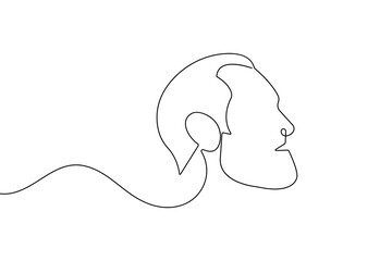 Minimalist man face profile created with continuous one line drawing and clean outline vector illustration
