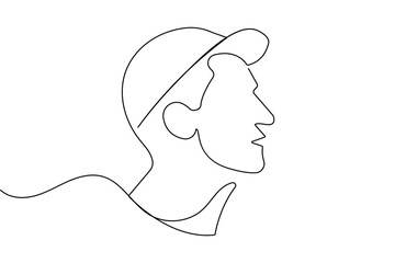 Minimalist man face profile created with continuous one line drawing and clean outline vector illustration
