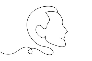 Minimalist man face profile created with continuous one line drawing and clean outline vector illustration
