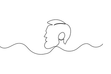 Minimalist man face profile created with continuous one line drawing and clean outline vector illustration
