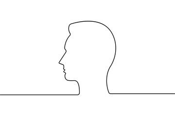Minimalist man face profile created with continuous one line drawing and clean outline vector illustration
