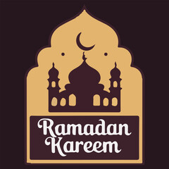 Ramadan kareem greeting card design featuring a stylized mosque silhouette, crescent moon, and ornate arch, perfect for islamic celebrations.