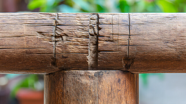 kungfu. Close-up of a worn wooden Wing Chun dummy with impact marks and patina. bar promotions, beverage menus, designed for food & beverage menus and cafe branding.