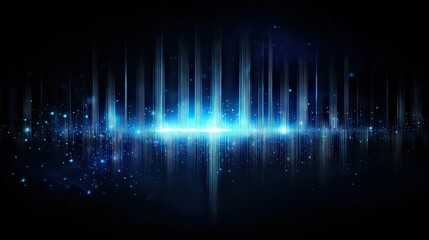 Abstract Blue Frequency Response Illustration with Vertical Bars on Black Background for Sound Visualization and Technology Themed Designs