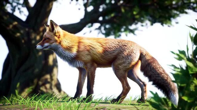 A Majestic Fox Explores a Lush Forest: A Stunning Visual Display of Nature's Beauty