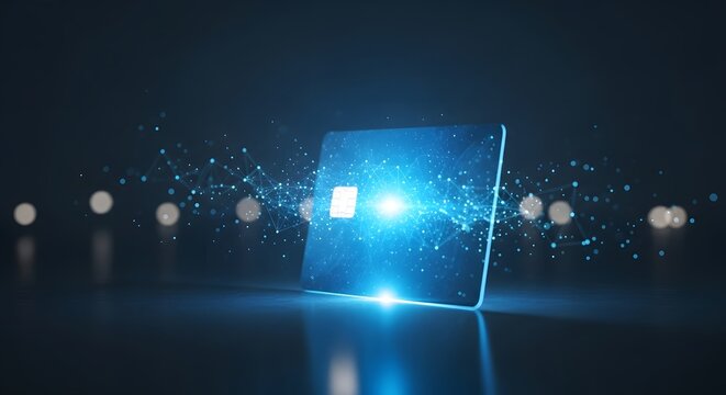 Futuristic digital interface with glowing blue light and sparkling particles representing advanced technology and innovation in a modern digital environment