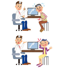 治療室で病気の診断をしてもらう老人