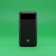 A sleek, modern portable electronic device with a power button on a vibrant green background, showcasing minimalistic design and advanced technology features