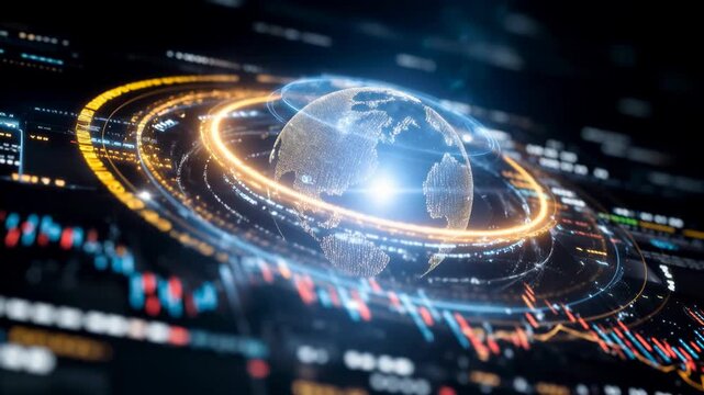 Rotating holographic earth with trading graphs and luminous particles for global finance