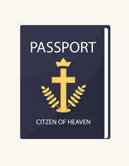 Obraz premium Christian passport citizen of heaven with golden cross. Christian concept. Flat vector illustration on isolated white background