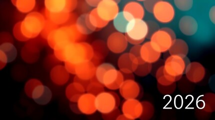 Vibrant New Vector Design with the Year 2026 Displayed in the Corner, Set Against an Abstract Orange Bokeh Light Background.