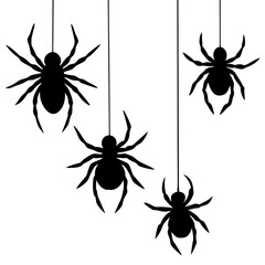 Cute Hanging Spider Characters Vector Isolated on White.