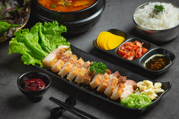 grilled pork served with sauce in korean style