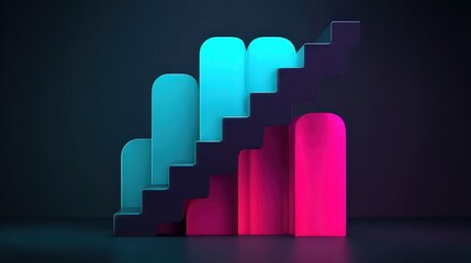Abstract Geometric Staircase to Success with Blue Pink and Black Colors