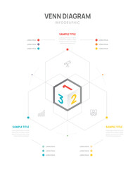 Venn diagram business infographic geometric line chart template 3 steps strategy, presentation with icon vector illustration.