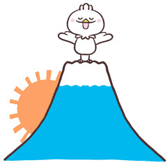 日の出登頂の白い鳥のイラスト