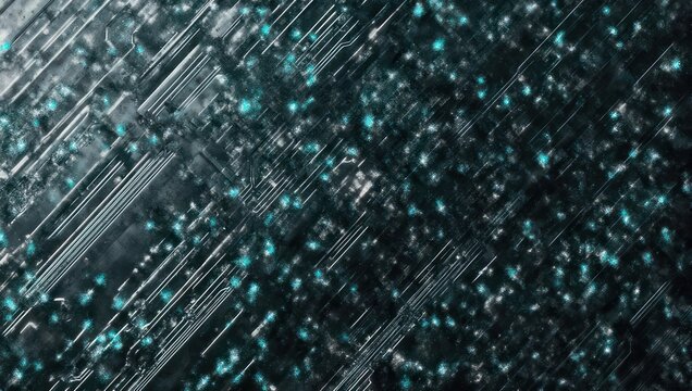 Abstract Digital Grid with Glowing Green Particles and Dynamic Lines.