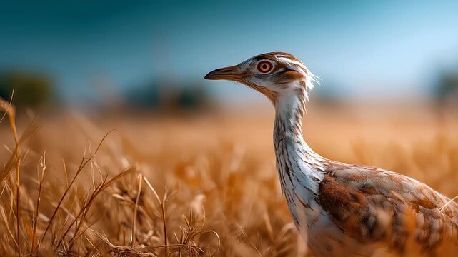Great Indian Bustard sighting on arid grassland, conservation lens, India, bird, wildlife, grassland, endangered, conservation, nature, desert, with copy space