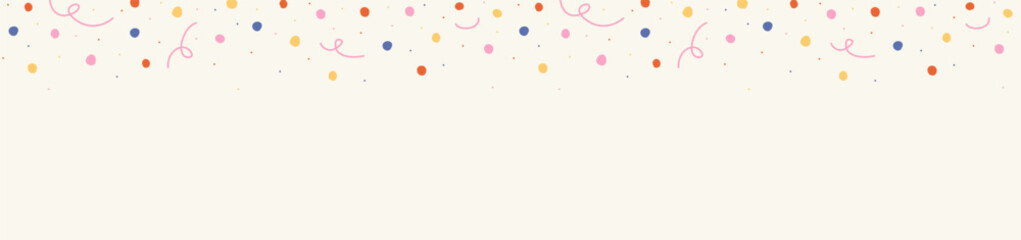 Сute abstract seamless border, background of colorful falling top down confetti of multicolored lines, streamers, squiggles on light background  hand-drawn vector illustration  flat style, copy space © Мария Кривецкая