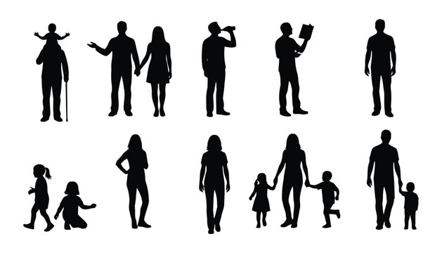 Many detailed black silhouettes of diverse human figures