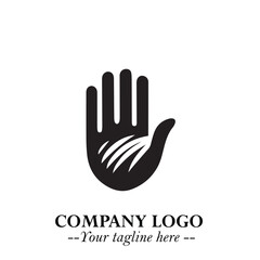 Obraz premium Minimalist Black Hand Logo Symbol on White Background in Clean Modern Silhouette Style