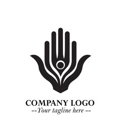 Obraz premium Minimalist Black Hand Logo Symbol on White Background in Clean Modern Silhouette Style