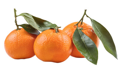 fresh clementines with leaves on transparent background.