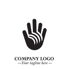 Fototapeta premium Minimalist Black Hand Logo Symbol on White Background in Clean Modern Silhouette Style