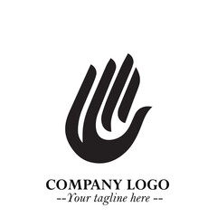 Obraz premium Minimalist Black Hand Logo Symbol on White Background in Clean Modern Silhouette Style