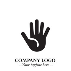 Fototapeta premium Minimalist Black Hand Logo Symbol on White Background in Clean Modern Silhouette Style