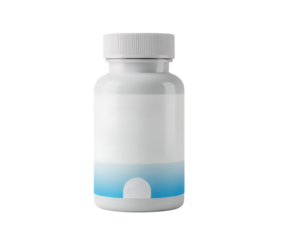 White plastic bottle with a secure screw cap and a blank label area, ideal for medicines, vitamins, or health supplements, expertly isolated on a clean transparent background