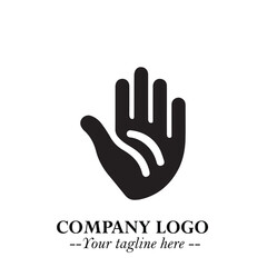 Obraz premium Minimalist Black Hand Logo Symbol on White Background in Clean Modern Silhouette Style