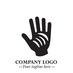 Obraz premium Minimalist Black Hand Logo Symbol on White Background in Clean Modern Silhouette Style