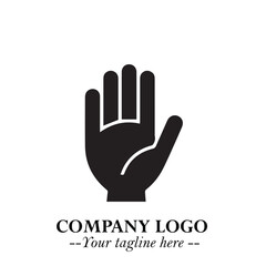 Obraz premium Minimalist Black Hand Logo Symbol on White Background in Clean Modern Silhouette Style