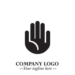 Obraz premium Minimalist Black Hand Logo Symbol on White Background in Clean Modern Silhouette Style