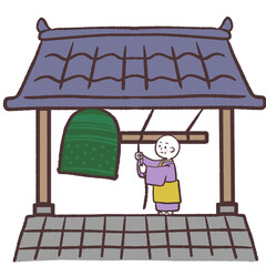 除夜の鐘を鳴らすお坊さんのイラスト