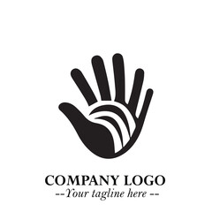 Obraz premium Minimalist Black Hand Logo Symbol on White Background in Clean Modern Silhouette Style