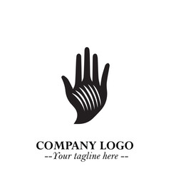 Fototapeta premium Minimalist Black Hand Logo Symbol on White Background in Clean Modern Silhouette Style