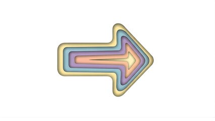 A modern multi-layered arrow icon with soft pastel colors creating a 3D paper cut effect, symbolizing forward movement and direction