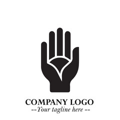 Fototapeta premium Minimalist Black Hand Logo Symbol on White Background in Clean Modern Silhouette Style