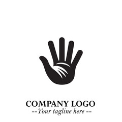 Minimalist Black Hand Logo Symbol on White Background in Clean Modern Silhouette Style