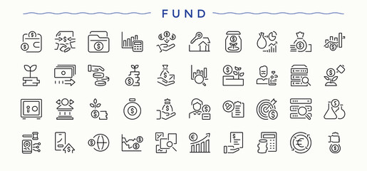 Fund icon set. Financial icon set. Related to credit, business, budget, payment, earning, finance and more. Pixel perfect. Vector illustration.