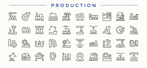 Production icon set. Farm simple line vector icons. Minimalist editable vector stroke. Production icon pack. Editable stroke. Vector collection.