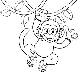 Monkey Singing On Jungle Vines Thumbs Up Cartoon