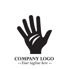 Minimalist Black Hand Logo Symbol on White Background in Clean Modern Silhouette Style
