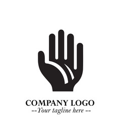 Minimalist Black Hand Logo Symbol on White Background in Clean Modern Silhouette Style