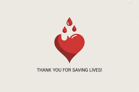 Expressing gratitude with an elegant greeting card featuring a heart symbol and droplets for lifesaving heroes. National Blood Donor Month