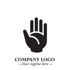 Minimalist Black Hand Logo Symbol on White Background in Clean Modern Silhouette Style