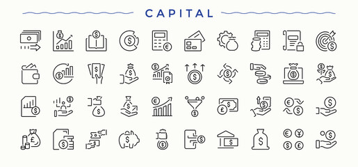 Capital icon. Minimal icons pack. Payment modern icon set. Containing wallet, banking, coin, bank, financial, payment, cash and more.