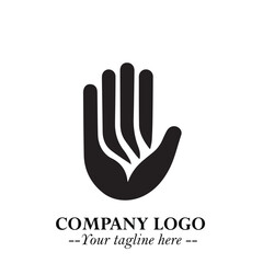 Obraz premium Minimalist Black Hand Logo Symbol on White Background in Clean Modern Silhouette Style